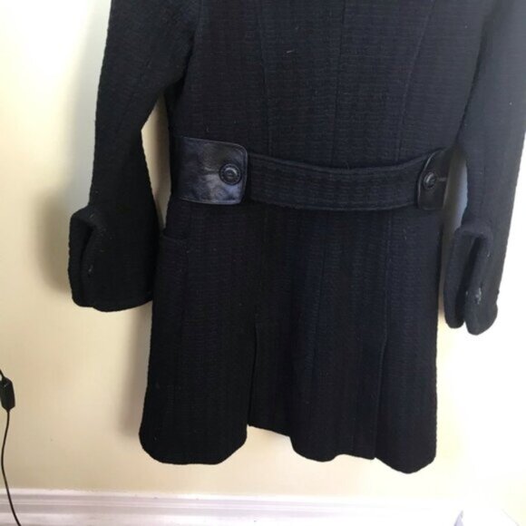 Mackage Wool Leather Fitted Coat Military Long Double Breasted Pea Minimalist M - Picture 6 of 16